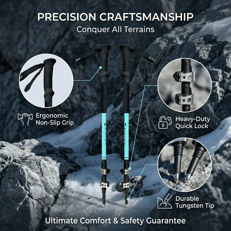 3K Carbon Fiber Hiking Poles - Ergonomic Non-Slip Grip, Heavy-Duty Quick Lock & Tungsten Tip for All Terrains
