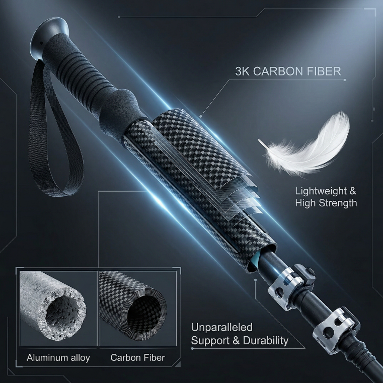 3K Carbon Fiber Hiking Poles - Ergonomic Non-Slip Grip, Heavy-Duty Quick Lock & Tungsten Tip for All Terrains