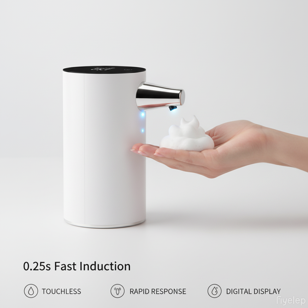Touchless Foaming Soap Dispenser - 0.25s Fast Induction, USB Rechargeable with Digital Display for Bathroom & Kitchen