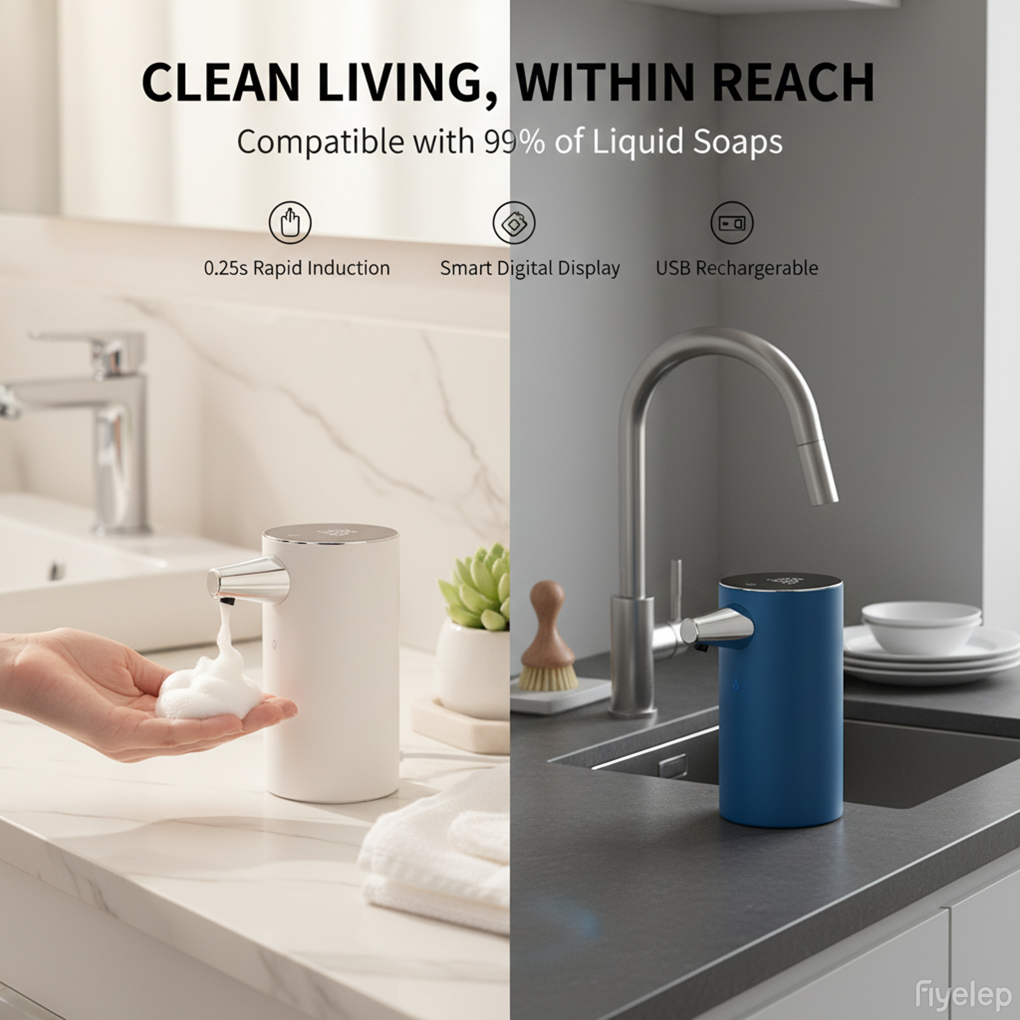 Touchless Foaming Soap Dispenser - 0.25s Fast Induction, USB Rechargeable with Digital Display for Bathroom & Kitchen