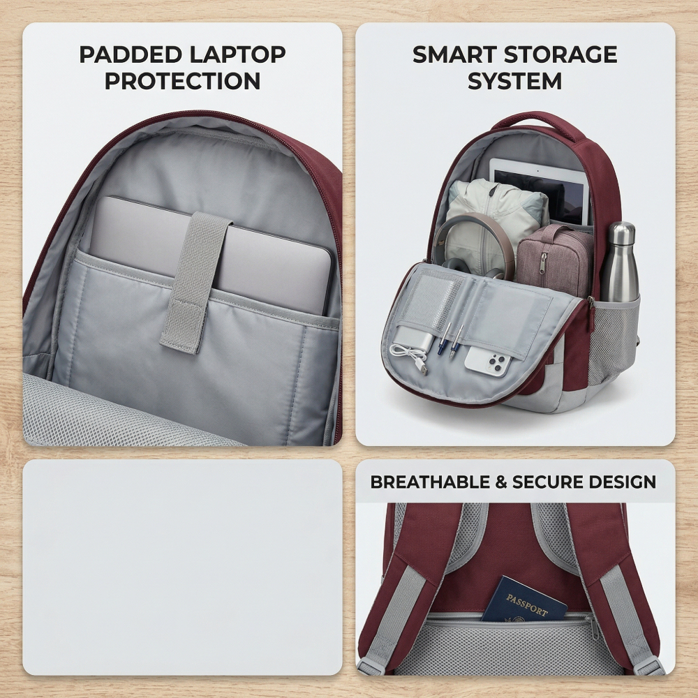Multi-Brand Casual Backpack - Padded Laptop Protection, Water-Resistant Fabric & Smart Storage System for Travel & Daily Use