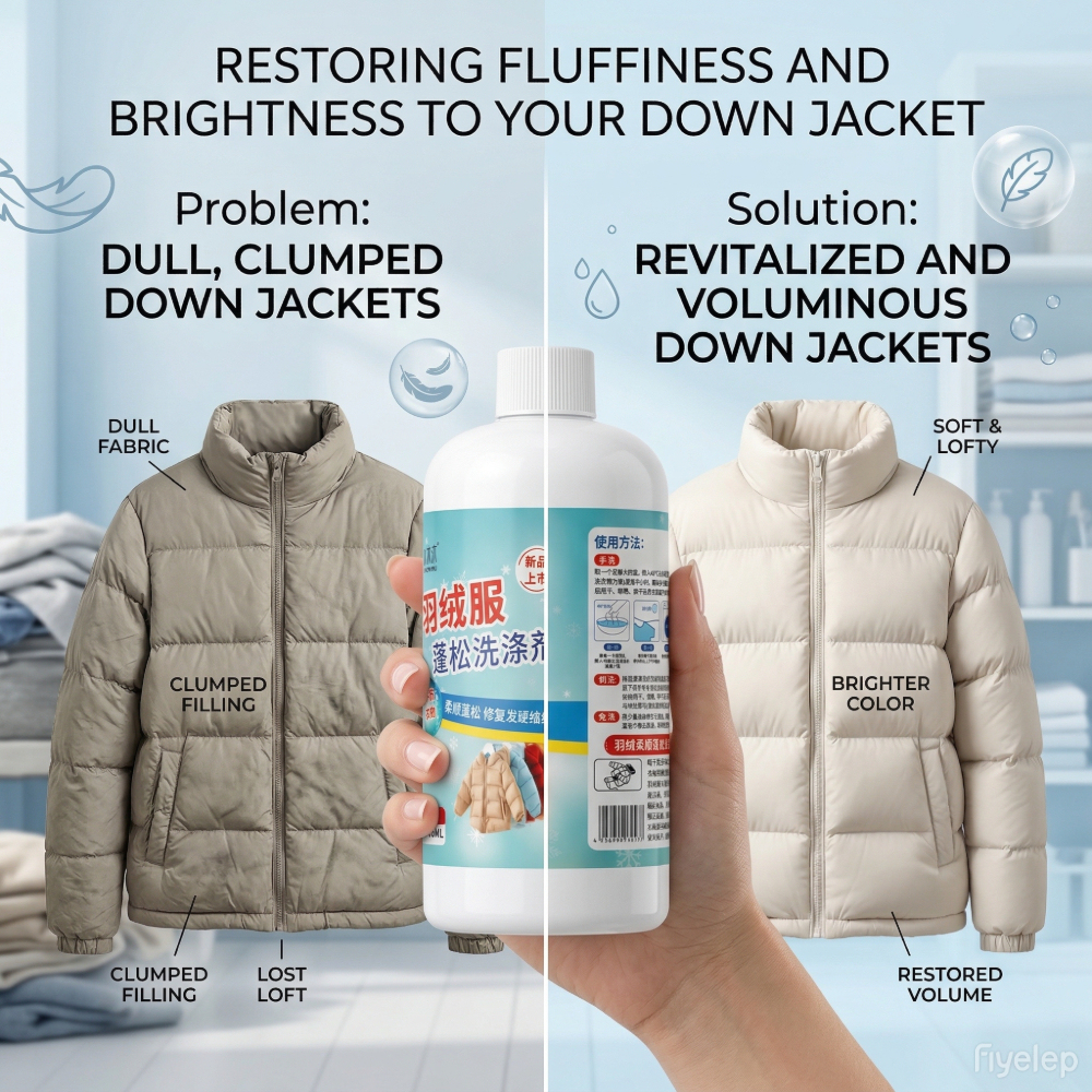 Down Jacket Wash Detergent with Fluff Restoration - 520ML Gentle Formula for Deep Cleaning & Stain Removal