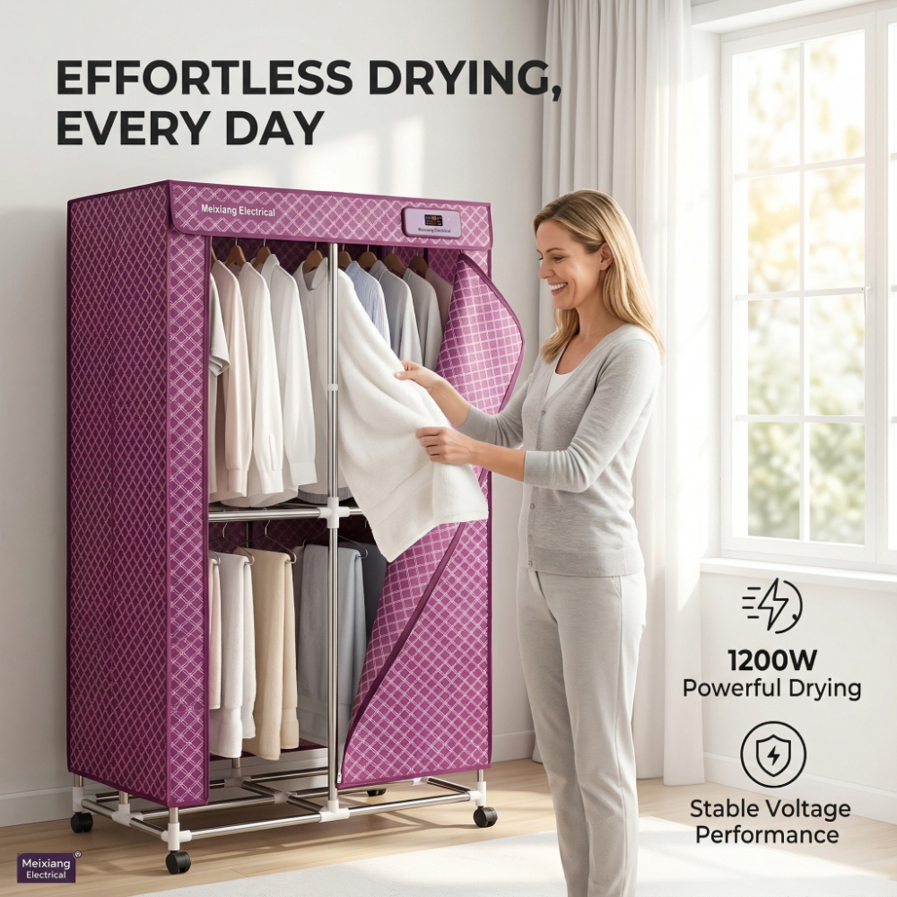 Electric Clothes Dryer Cabinet - 1200W Powerful Drying, 360° Hot Air Circulation with Overheat Protection for Home