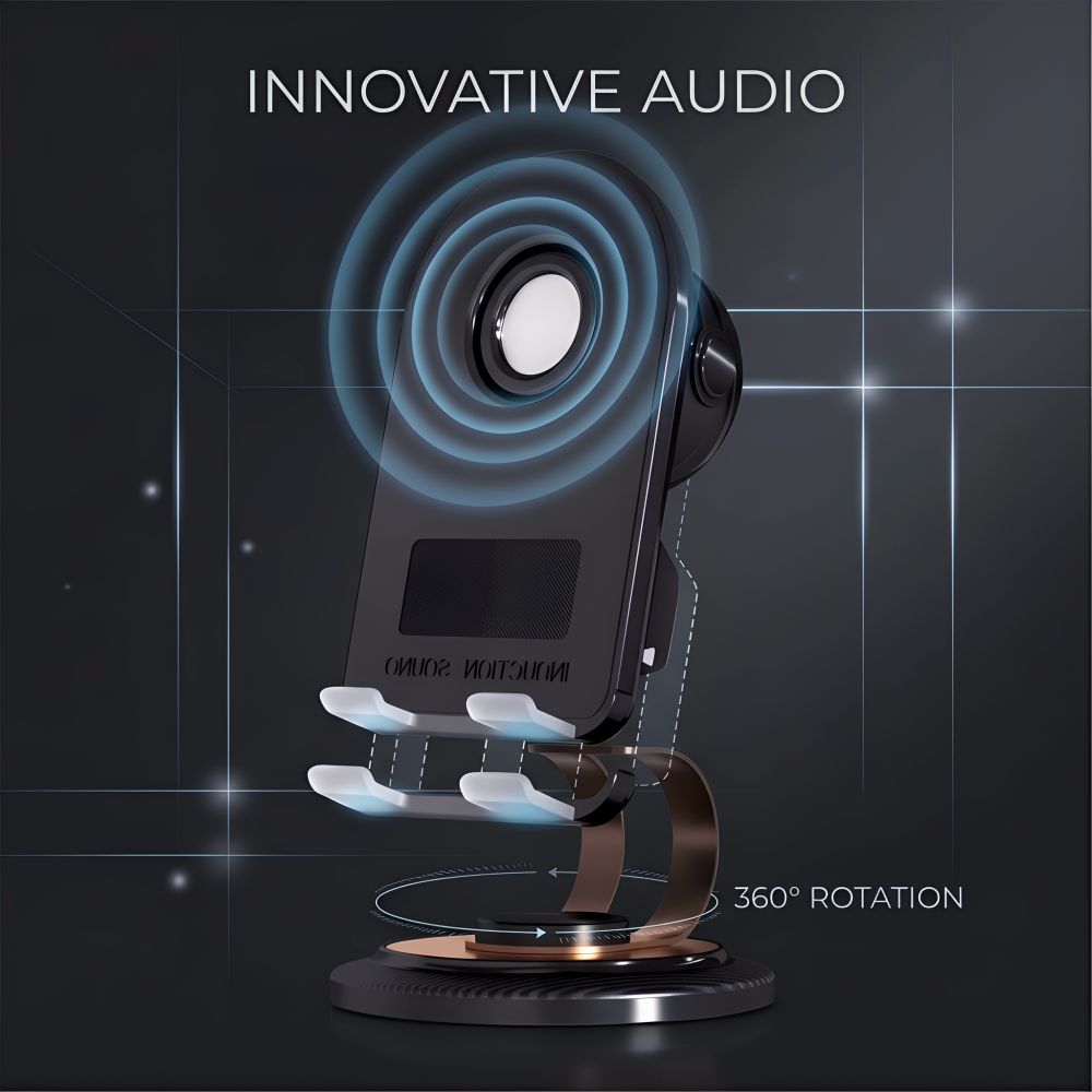 Innovative Audio Phone Stand with 360° Rotation - Crystal Clear Sound Smart Phone Holder for Desk & Home Use
