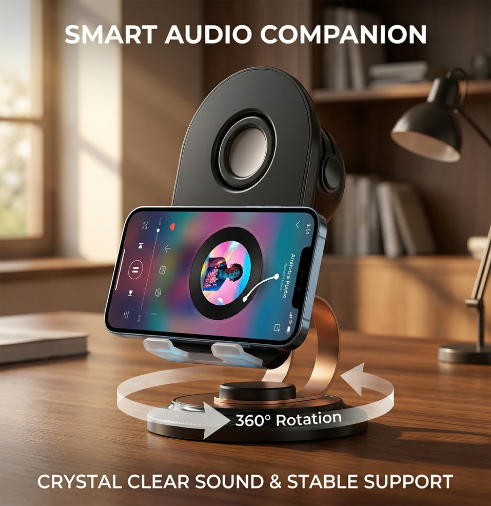 Innovative Audio Phone Stand with 360° Rotation - Crystal Clear Sound Smart Phone Holder for Desk & Home Use