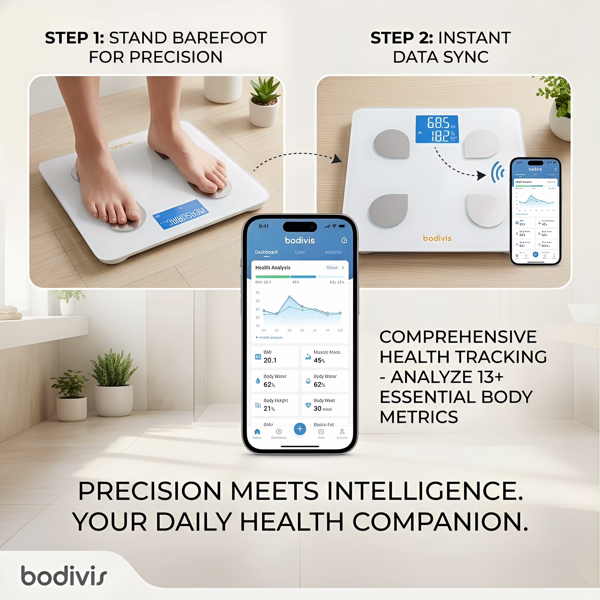Bluetooth Smart Scale for Body Weight & Fat - 13+ Essential Body Metrics Tracking with Cloud Storage & Family Management
