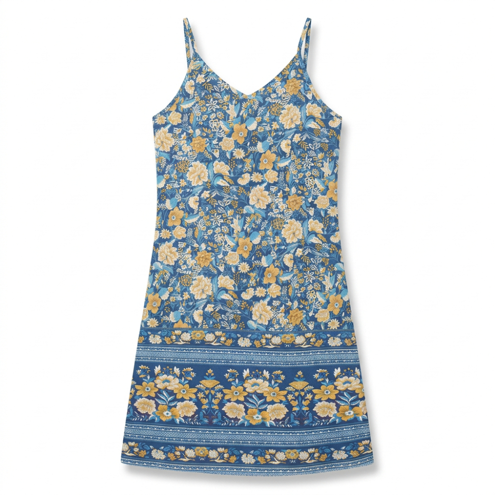 Women's Bohemian Floral Sundress - Lightweight Flowy Spaghetti Strap Dress with Adjustable Straps & Breathable Fabric
