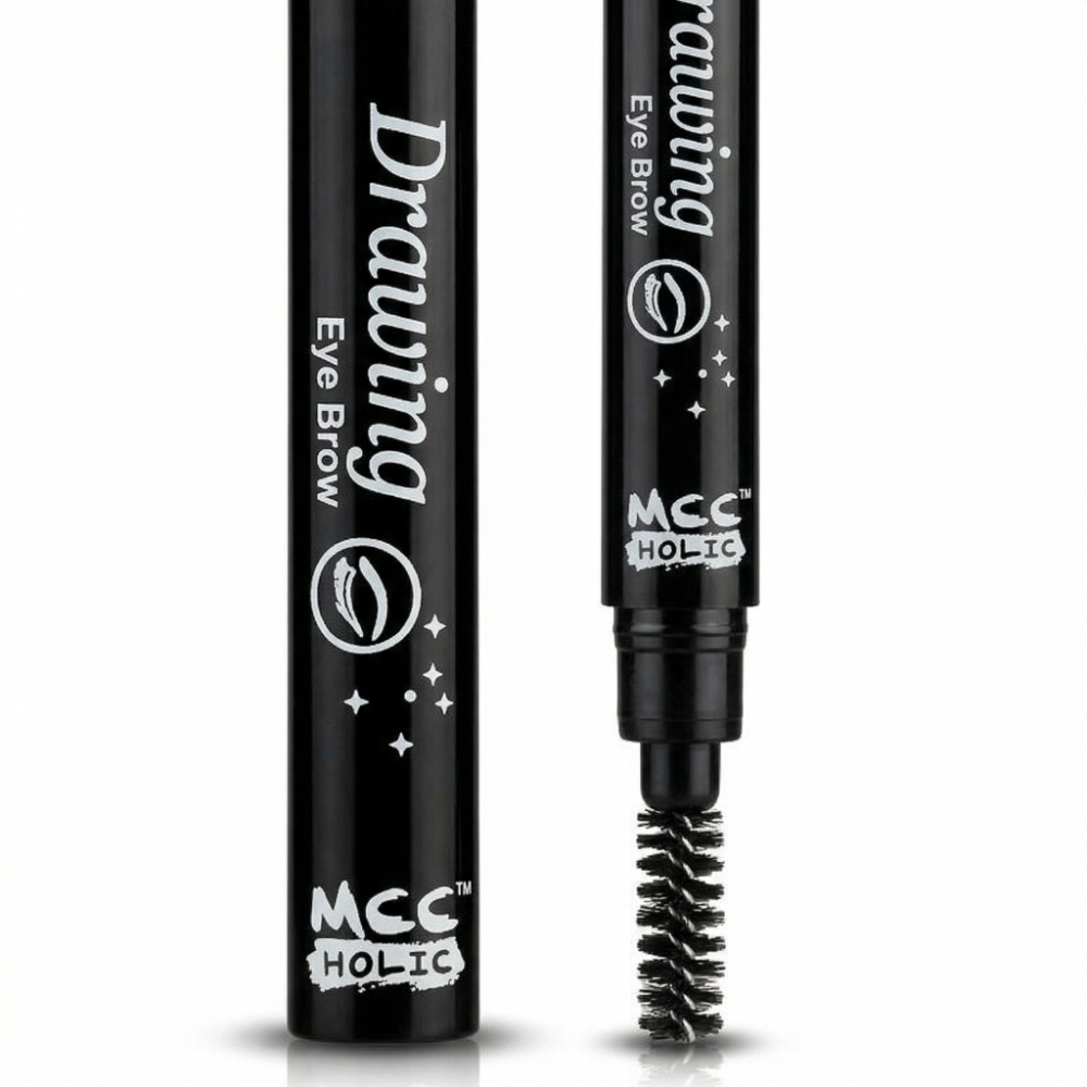 Automatic Rotating Eyebrow Pencil - Dual-Ended with Natural Carbon Tip & Spiral Grooming Brush for Natural Brows
