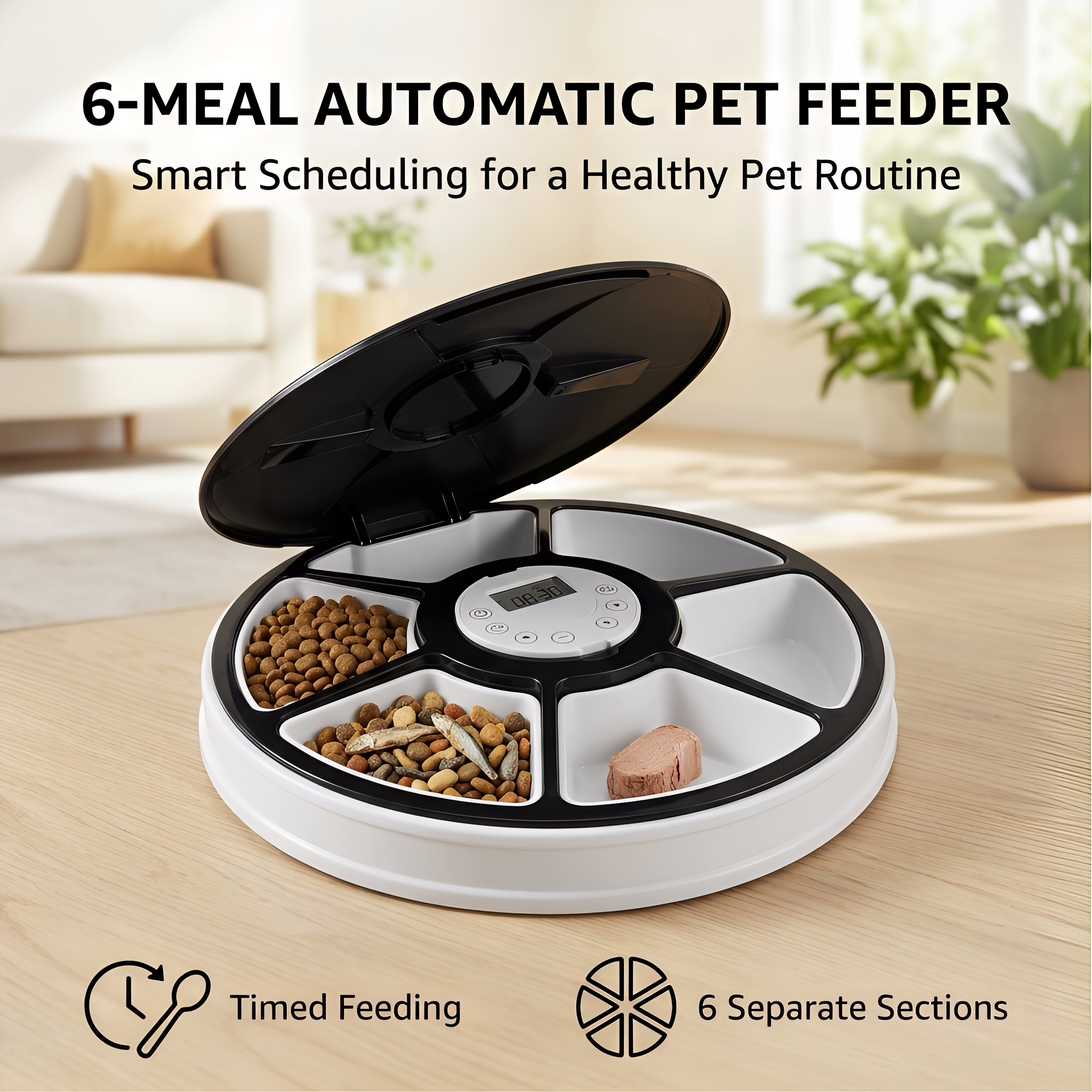 Automatic Rotating Pet Feeder, 5/6 Meal Capacity - Timed Feeding, BPA-Free Material & Easy-to-Clean Design for Pets