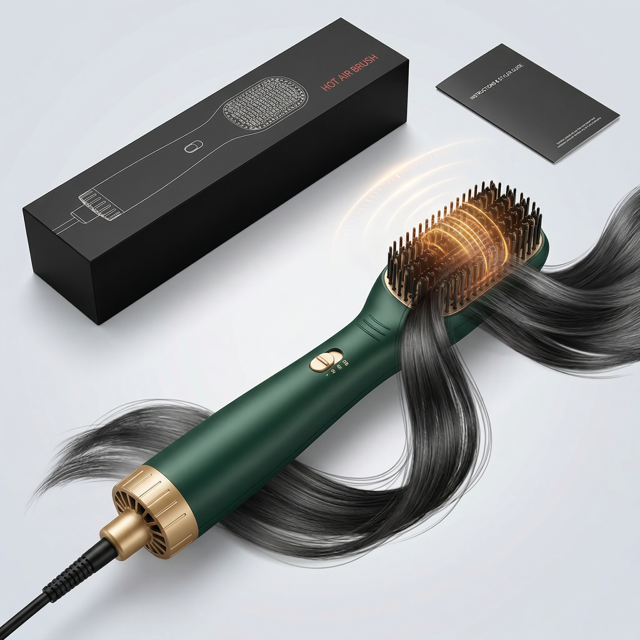 Professional Hot Air Brush & Styler - 3-Speed Temperature Adjustment, Ceramic Coating to Prevent Hair Damage for All Hair Types