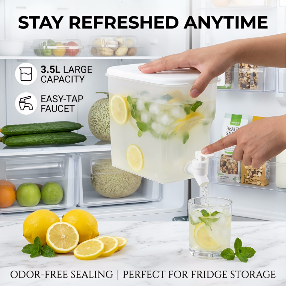 3.5L Plastic Fridge Beverage Dispenser with Faucet - Odor-Free Sealing, Space-Saving Cold Water Container for Home & Kitchen