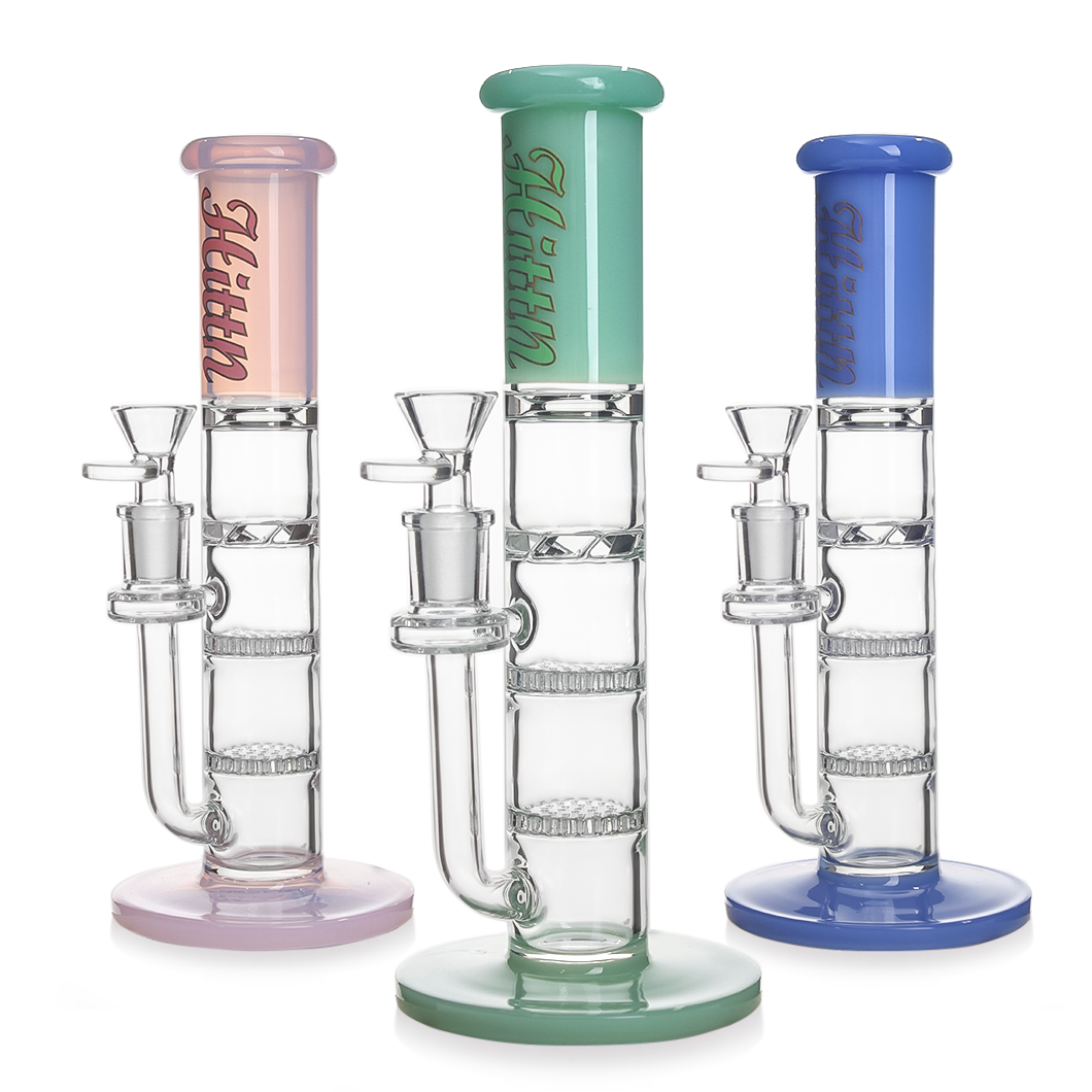 Hittn 10'' Straight Bong with Double Honeycome Perc & Turbine Perc