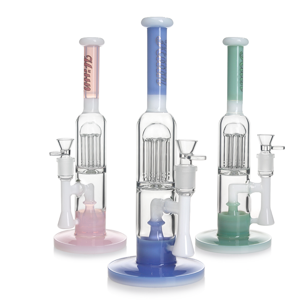 Hittn 13'' Milk Colors Glass Bong with Showerhead Perc & 6 Arms Tree Perc