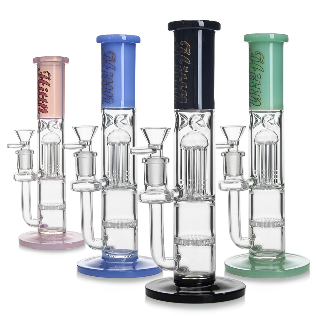 Hittn 10'' Straight Bong with Honeycomb Perc & 6 Arms Tree Perc