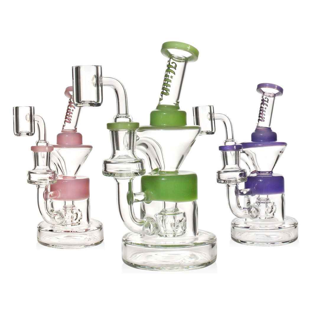 Hittn Glass Recycler Bong Milk Colors 7''