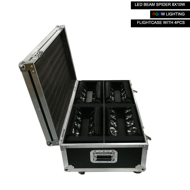 LED Beam Spider 8x10W RGBW Lighting FlightCase With 2 & 4 pcs Party Light DJ Free Shiping
