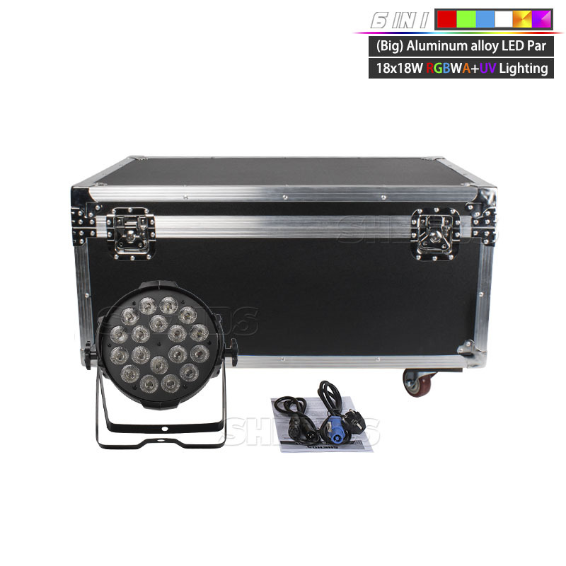 FlightCase With Big Black Shell Aluminum alloy LED Par 18x18W RGBWA+UV Lighting