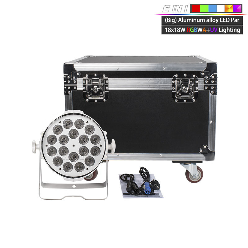 4/6/8 Pcs With Flight Case Big Aluminum Alloy White LED Par 18x18W RGBWA+UV 4/5/6IN1 Lighting