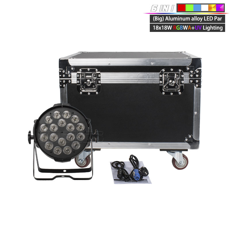 FlightCase With Big Black Shell Aluminum alloy LED Par 18x18W RGBWA+UV Lighting
