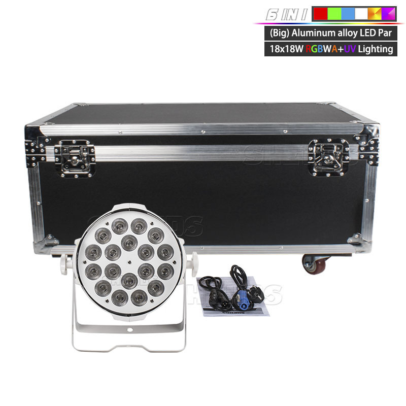 4/6/8 Pcs With Flight Case Big Aluminum Alloy White LED Par 18x18W RGBWA+UV 4/5/6IN1 Lighting