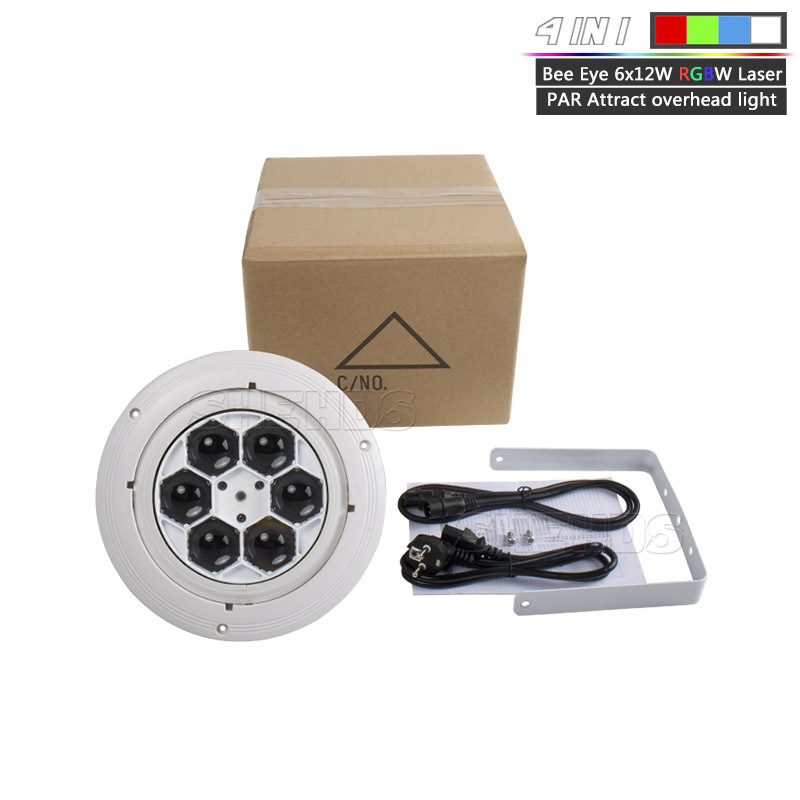 Bee Eye 6x12W RGBW Laser PAR Attract Overhead Light 4in1Green Laser Full Color