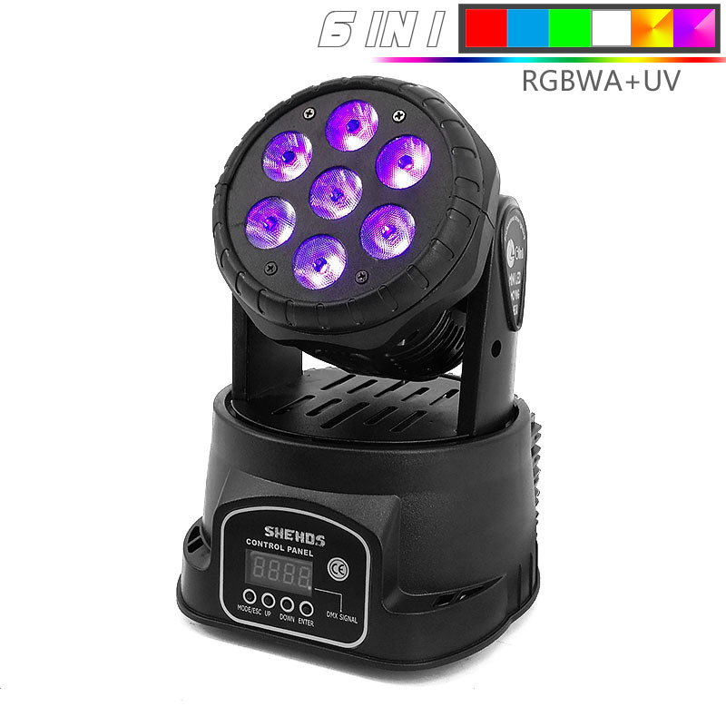 LED 7X18W Wash Light RGBWA+UV 6in1 DJ Disco Stage Moving Head Lights