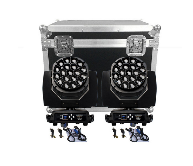 Flight Case "WITH" 2 pcs 19x15W Beam&Wash Bees Eye Light LED Zoom RGBW DJ Disco Stage Moving Head Lights Stage DJ Lighting
