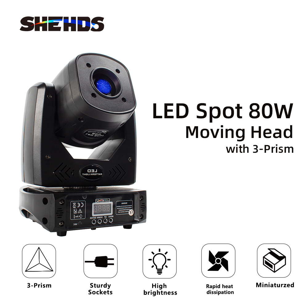 LED Spotlight 80W With 3-Prism Gobo Moving Head Light Party Dj Equipment DJ Disco Stage Moving Head Light