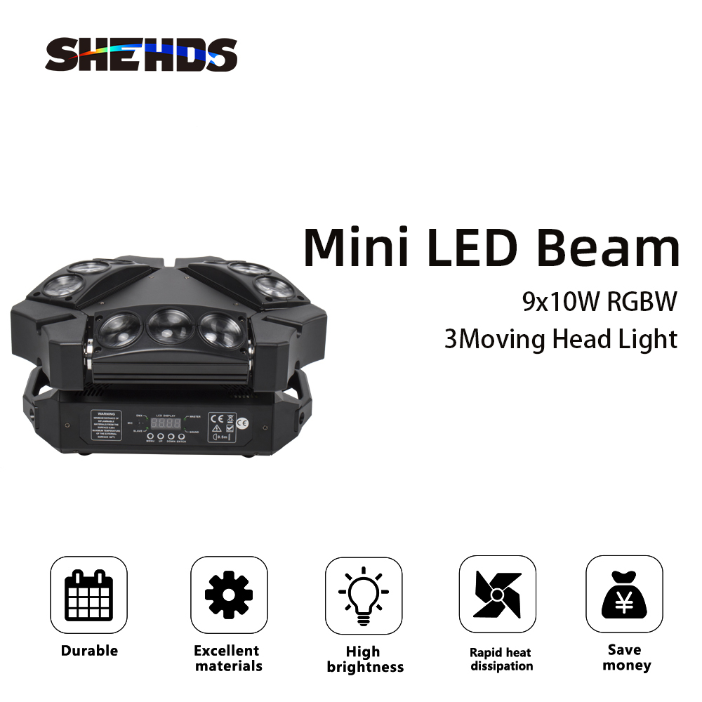 Mini LED Beam Spider 9x10W RGBW Moving Head Lighting