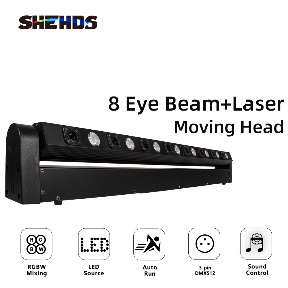 8 Eye Moving Head Light 8x500mW Red Laser with LED Bar Lyre 8x9W RGB Beam Stage Lighting Effect DJ Disco Wedding Show SHEHDS