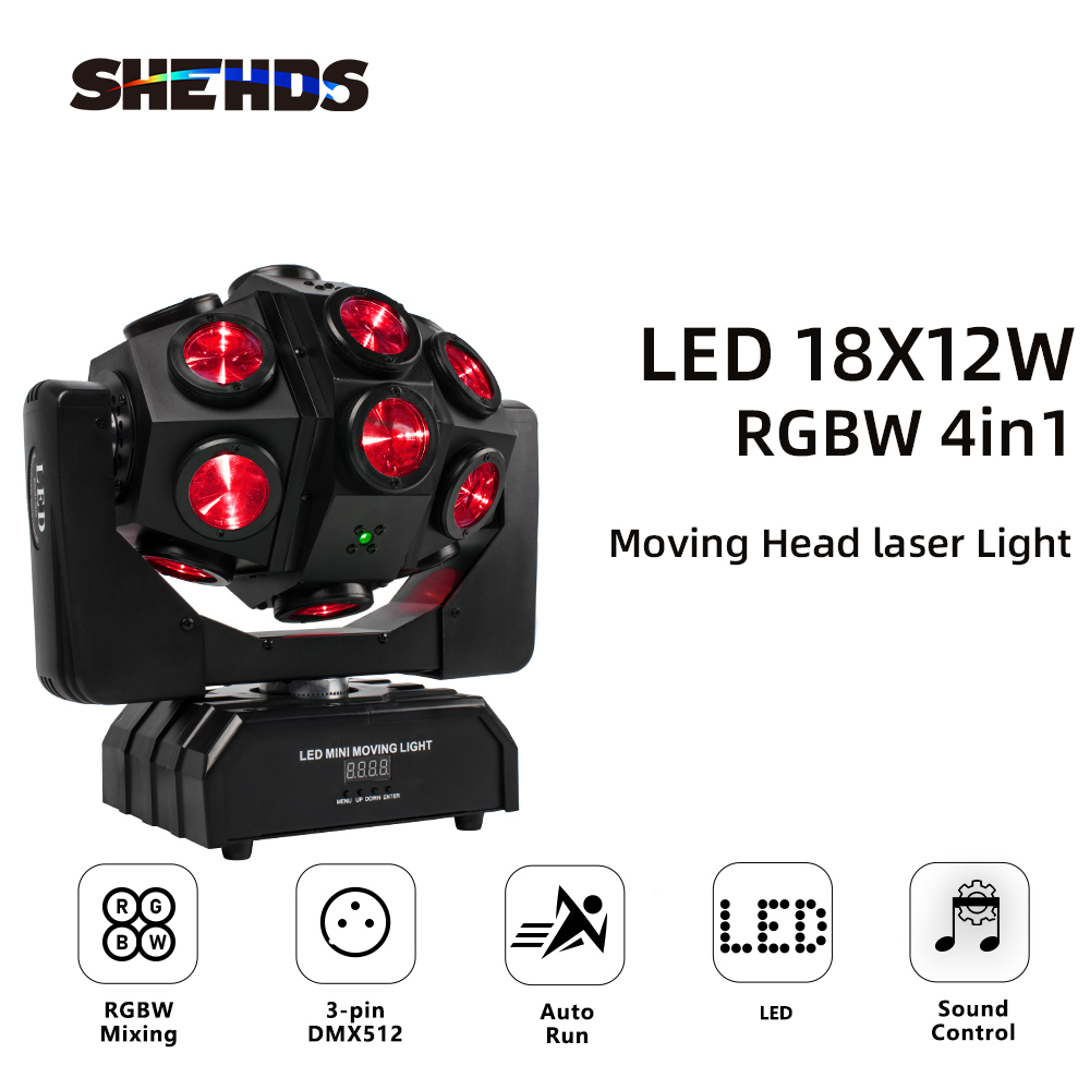 Led Moving Head Laser 18x12W  Rotation Football Roller Beam Disco DJ Party Flash Light