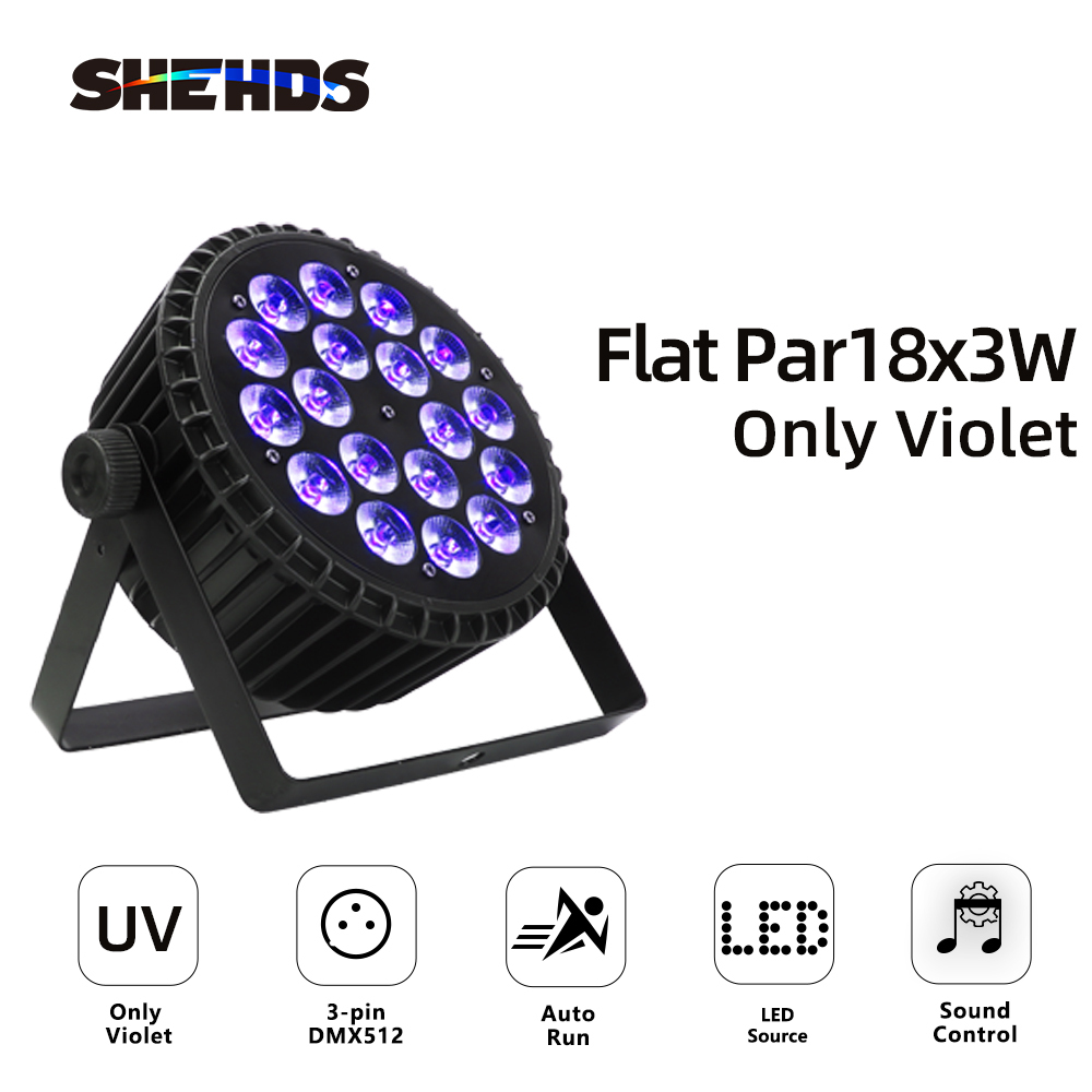 Aluminum Alloy LED Flat Par18x3W Only Violet DMX512 Stage Effect Lighting Perfect For DJ Disco Home Party And Wedding Decoration
