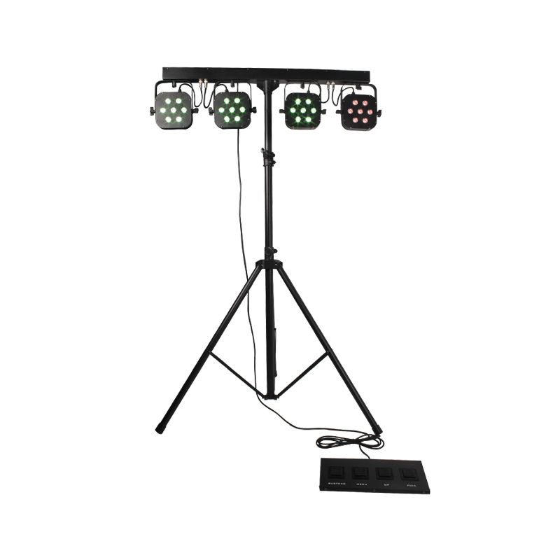 4pcs Led Par Kits 7x10W RGBW 4in1 with Stage Stand DJ Disco Sound Strobe Party Light Tripod Set