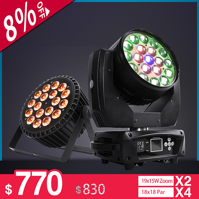 Bundle Sales 2 Pcs Wash Light 19x15w + 4 Pcs Slim Par 18x18w Stage lighting DJ Nightclub