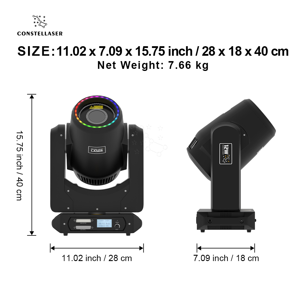 Constellaser 12W Moving Head Laser Light With Ring Effect For