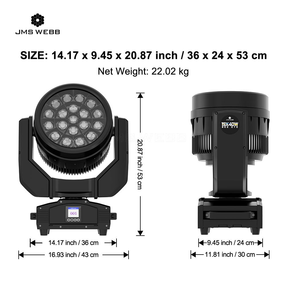JMS WEBB LED Waterproof Wash Big Bee Eye 19x40W RGBW Moving Head Light for