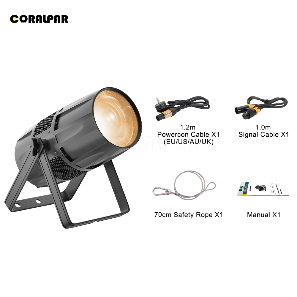 CORALPAR Waterproof LED Zoom&Wash COB Par 300W Warm White Light（IP65） High Brightness for Church Theater Wedding Outdoor