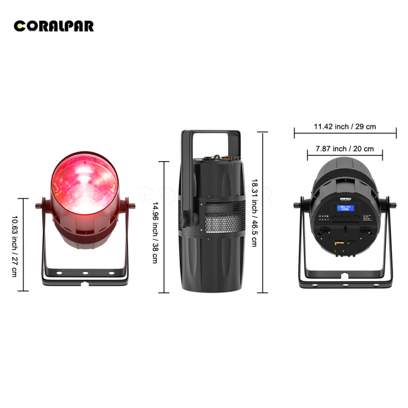 CORALPAR Waterproof LED Zoom&Wash COB Par 300W RGBW 4in1 Light （IP65） High Brightness for Church Theater Wedding Outdoor