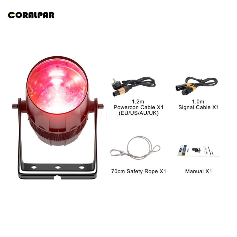 CORALPAR Waterproof LED Zoom&Wash COB Par 300W RGBW 4in1 Light （IP65） High Brightness for Church Theater Wedding Outdoor