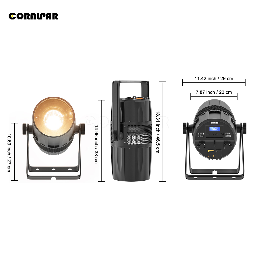 CORALPAR Waterproof LED Zoom&Wash Par 300W Cool&Warm White 2in1 Light（IP65) High Brightness for Church Theater Wedding Outdoor