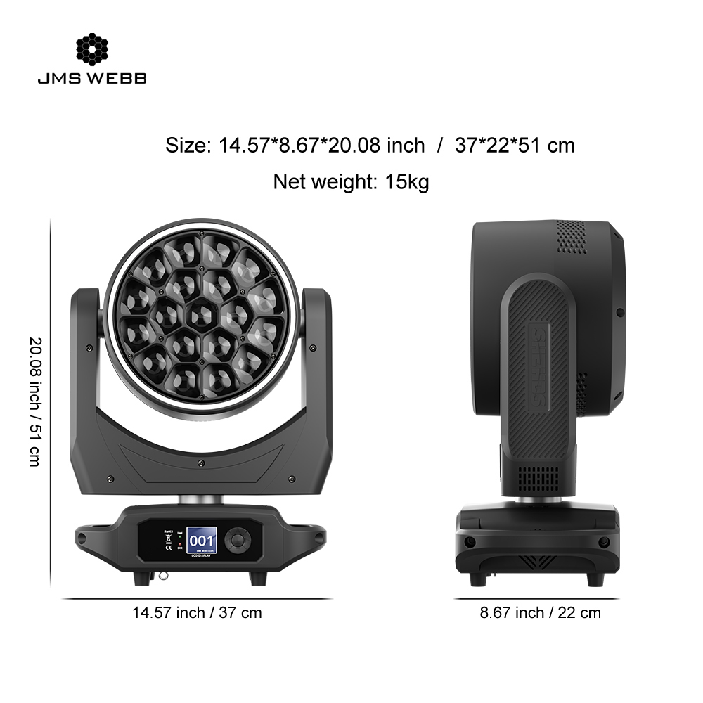 JMS WEBB LED Zoom&Beam&Wash Bees Eyes 19x40W RGBW 4in1 Light Ring Effect