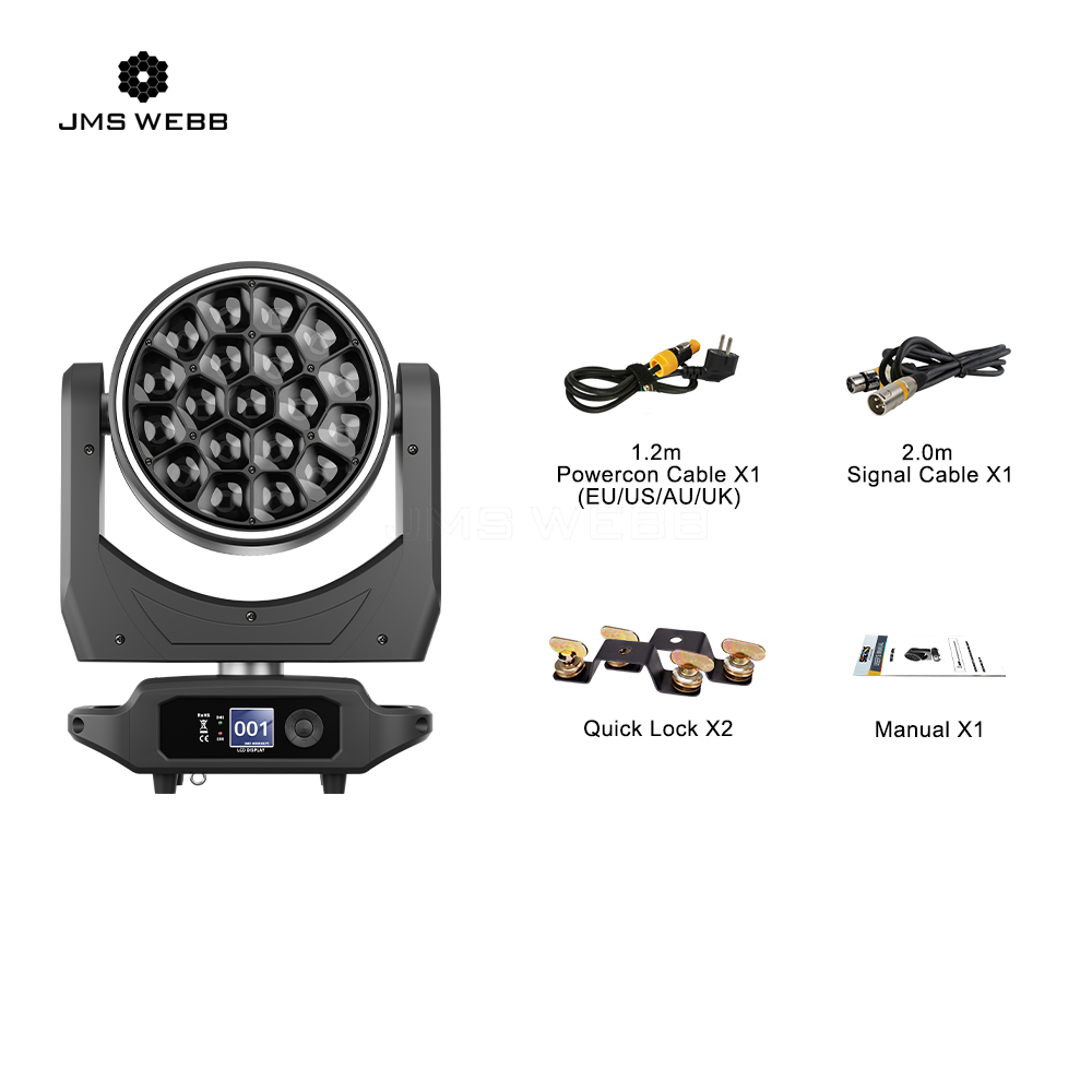 JMS WEBB LED Zoom&Beam&Wash Bees Eyes 19x40W RGBW 4in1 Light Ring Effect