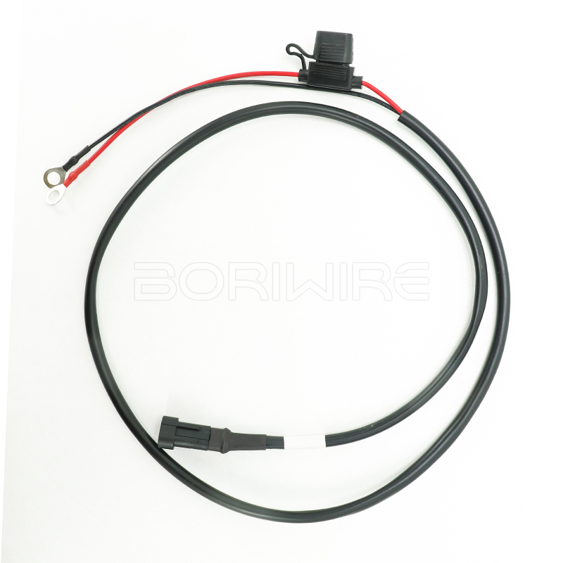 Custom 2 Pin Male Connector Housing With Fuse Holder 16 Gauge PVC Sleeve Wire Cable Harness