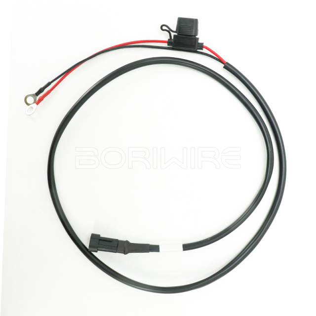 Custom 2 Pin Male Connector Housing With Fuse Holder 16 Gauge PVC Sleeve Wire Cable Harness