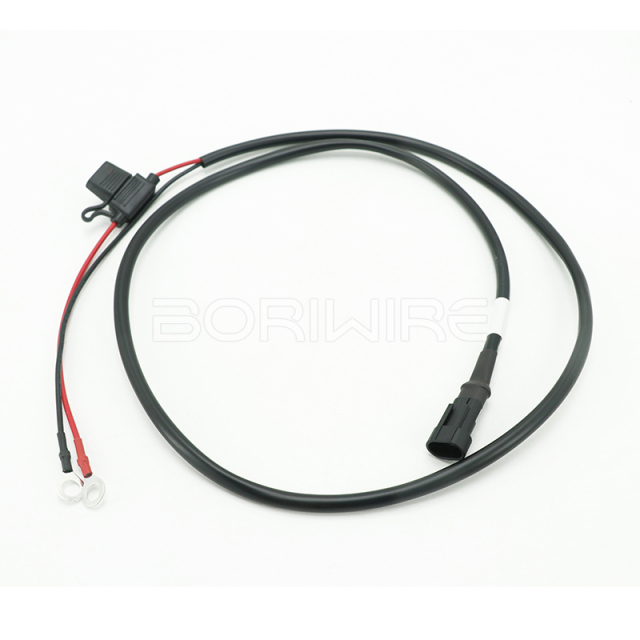 Custom 2 Pin Male Connector Housing With Fuse Holder 16 Gauge PVC Sleeve Wire Cable Harness