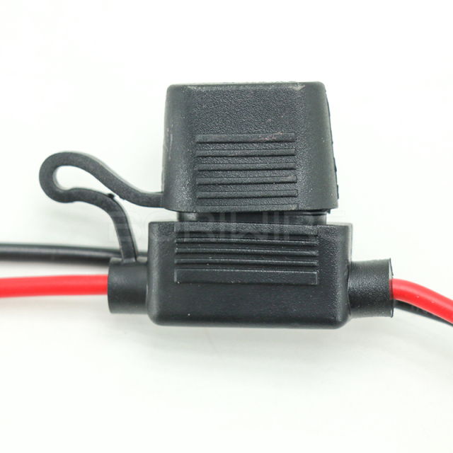 Custom 2 Pin Male Connector Housing With Fuse Holder 16 Gauge PVC Sleeve Wire Cable Harness