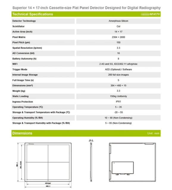 FTLP-M1417V Superior 14*17 Inch Cassette-size Flat Panel Detector Xray for Digital Radiography,Fatali Medical equipment
