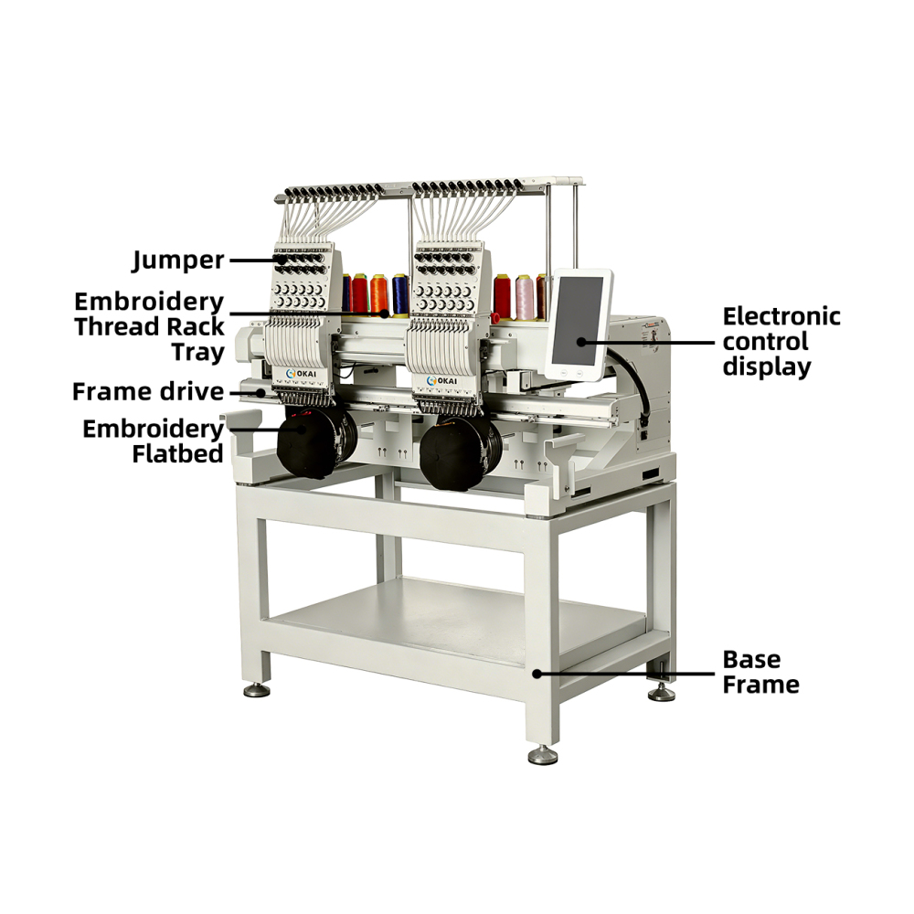 OKAI OK-C1202  Dual Head Commercial Embroidery Machine 19.7" × 15.7" (500 × 400 mm)