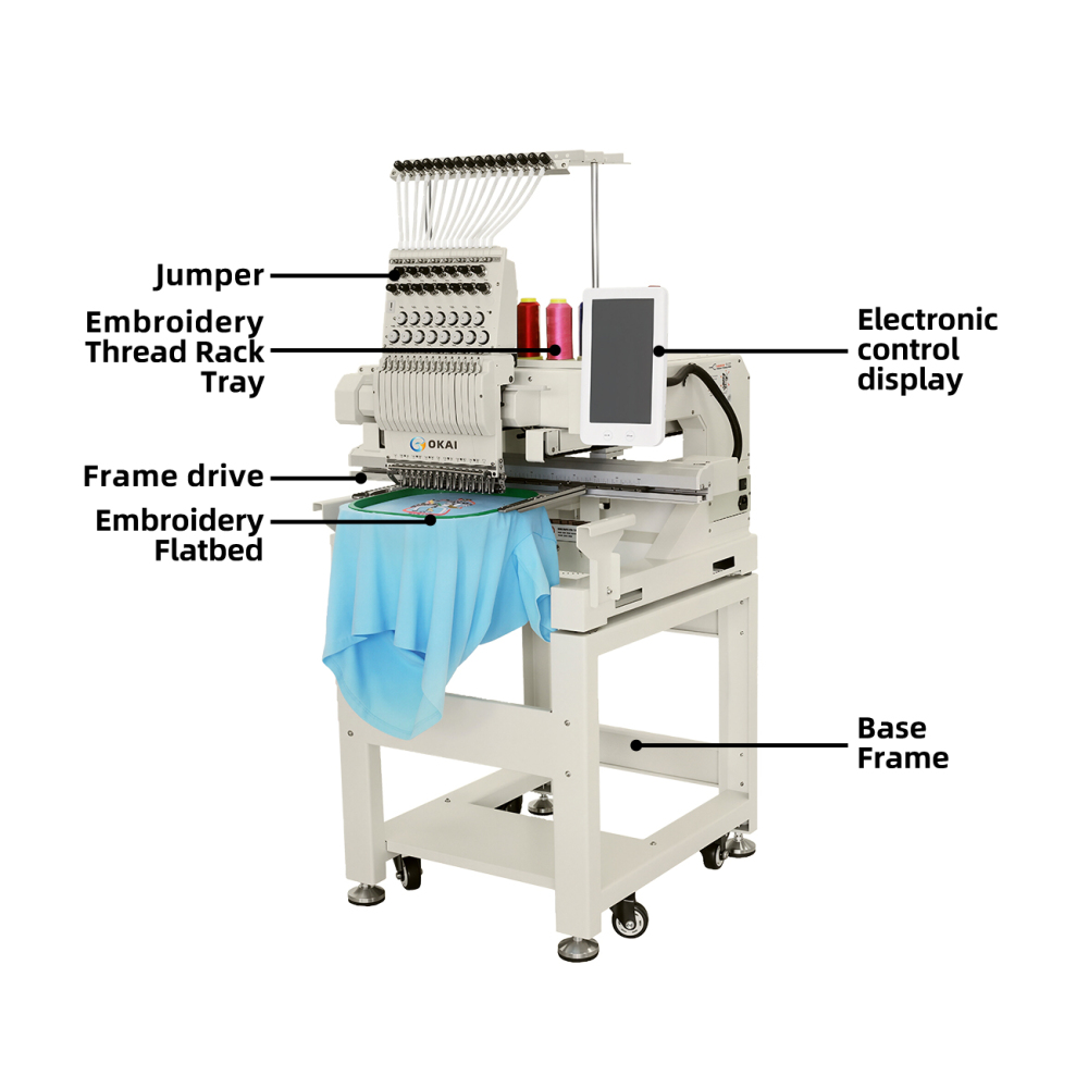OKAI OK-XC1201  Commercial Single Head Embroidery Machine 23.6" × 15.7" (600 × 400 mm)
