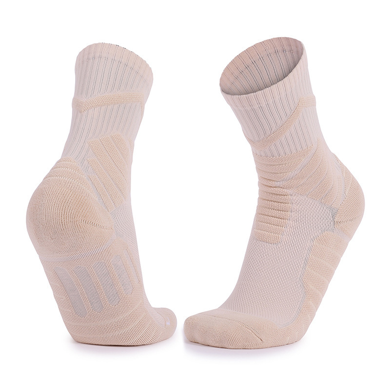 Basketball socks professional towel bottom socks pure cotton women's men's solid color sports socks non-slip mid-calf socks